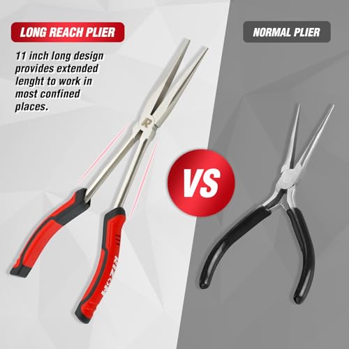 RIZOM 11 Inch Long Needle Nose Pliers, 3Pcs Needle Nose Pliers Set, 90° & 45° Bent Nose Pliers Designed for Long Reach and Narrow Spaces, Includes Storage Bag - size: 3PCS-1