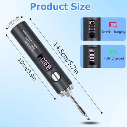 Cordless Soldering Iron, 10-Piece Kit 1400mAh Rechargeable Soldering Iron, 7 Seconds Fast Heating 500°F-788℉, Adjustable Temperature with LED Light for Electric Repairs & DIY Projects