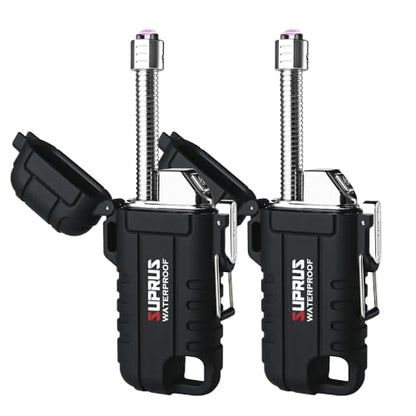 SUPRUS Waterproof Lighter Windproof Lighter Arc Plasma Lighters USB-C Rechargeable with Expandable and Flexible Neck for Outdoor, Camping & Kitchen (Black, 2Packs) - color: Black, 2packs