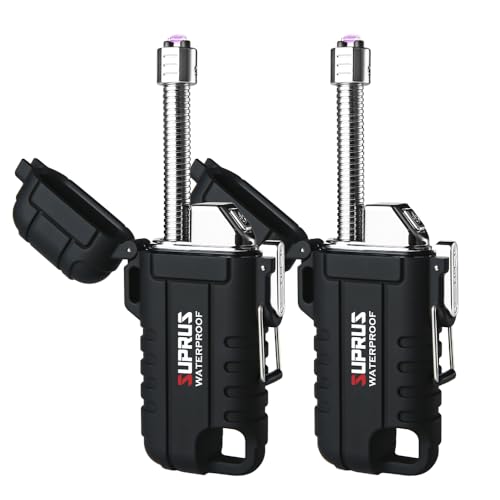 SUPRUS Waterproof Lighter Windproof Lighter Arc Plasma Lighters USB-C Rechargeable with Expandable and Flexible Neck for Outdoor, Camping & Kitchen (Black, 2Packs) - color: Black, 2packs