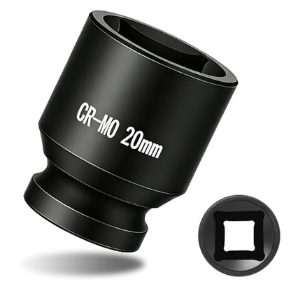 1/2" Drive 20mm Impact Socket Metric Standard Impact Socket Blackening Finish 4 Point Square Socket made with Chrome Molybdenum Alloy Steel for Auto Repair Mechanical Maintenance Removal of Axle Nut - size: 20mm - 4pt, style: 1/2" Drive Standard Socket