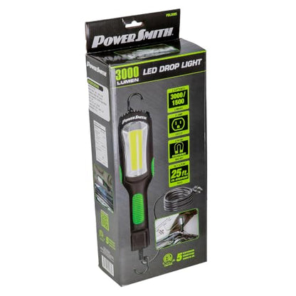 PowerSmith Work Light Magnetic Work Light 3000 Lumen 25 ft. 16/3 SJTOW Oil-Resistant Power Cord, 12 Amp Power Outlet (PDL3025)