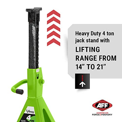 AFF Viking 4 Ton Jack Stand Set - Heavy Duty Ratchet Style Jack Stands - Pair - size: 4 Ton