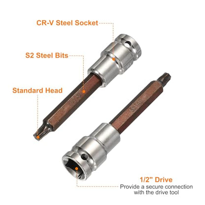 HARFINGTON Torx Bit Socket 1/2" Drive T40 S2 Steel 6 Point Head Long Screwdriver Drill Bits CR-V Steel Socket Adapter for Home Auto Axle Hex Nuts Bolts Repair - size: T40