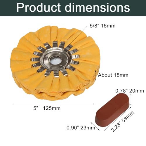 5" Airway Buffing Wheel, 6Pcs Aluminum Wheel Polishing Kit in Diameter 5/8 inch Arbor Hole, Polishing Compound and Aluminum Metal Polishing Wheel Kit for Angle Grinder Mirror Finish
