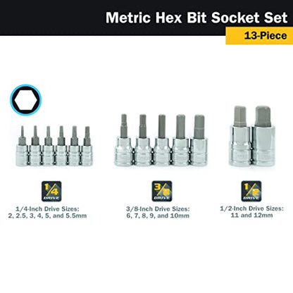 Titan 85531 13-Piece Metric Hex Bit Socket Set, Magnetic Socket Organizer with Laser-Etched Size Markings - style: New SAE Hex