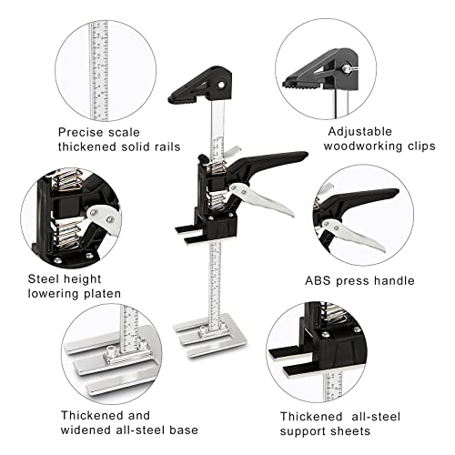 EnryKuo Labor Saving Arm Jack 2 Pack,15.5 Inch Multifunctional Furniture Lifter Jacks for Installing Cabinets and Wall Tile Height Adjuster Handheld Tool - color: Black-HTE