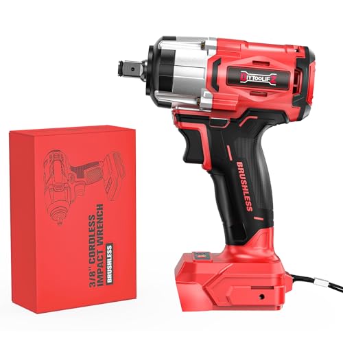 DIYtoolifz Cordless Impact Wrench 1/2" Compatible with Milwaukee 18v Battery (Bare Tool), 300 FT-LBS Brushless Impact Driver, Portable Electric Impact Gun with LED Work Light, 3-Speed Control - color: Red - 300 Ft-lbs