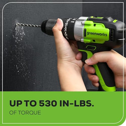 Greenworks 24V Brushless 2PCS Cordless Power Tool Combo Kit, 1950 in-lbs Impact Driver and 530 in-lbs Hammer Drill, with a 2Ah Battery and 2A Fast charger - size: 2PCS Combo Kits(Hammer Drill+Driver)