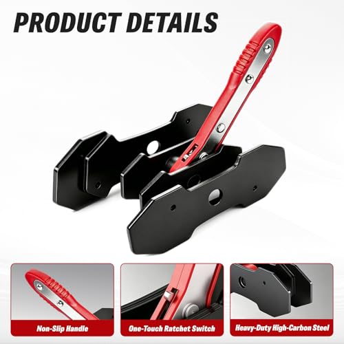 360° Ratcheting Brake Caliper Press Tool with 2 Steel Plates, 2 Hooks & Work Gloves, Universal Piston Spreader for Car Truck Disc Brake Repair