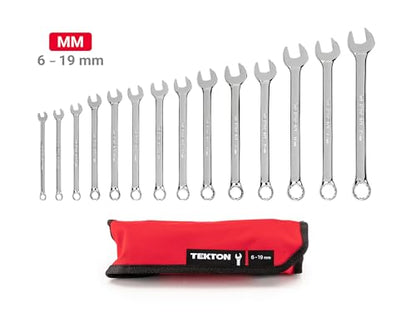 TEKTON Combination Wrench Set with Roll, 14-Piece (6-19 mm) | WCB94201 - size: 14-pc. (6-19 mm), style: Roll