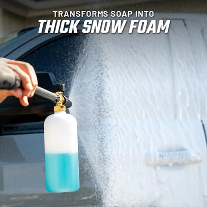 Slick Products Off-Road Wash (64 oz.) + Pressure Washer Foam Cannon + Scrub Brush – Super Concentrated ATV, UTV, Dirt Bike, Jeep & Truck Wash Foam Shampoo for Heavy Mud and Dirt