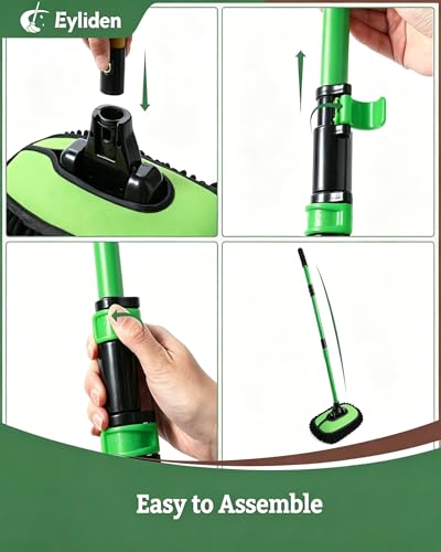 Eyliden Car Wash Brush Mop with Long Handle for Car Truck RV, Green | 90° Swivel Head with 45° Angle Lock, 2 Scratch-Free Microfiber Heads, Car Detailing Kit, 41.9" Adjustable Handle - color: Green & Black