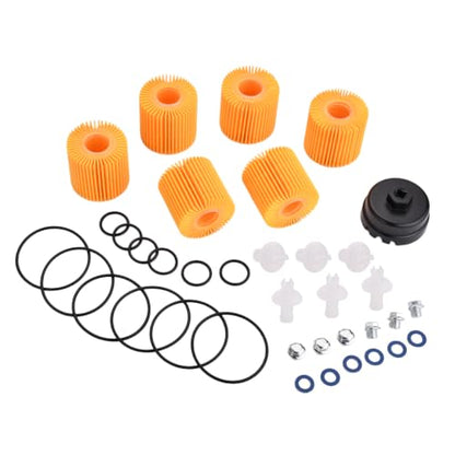 04152-YZZA1 Oil Filters (6pcs) Fit for Toyota Camry/Rav4/Tacoma | Engine Oil Change Tool Kit Compatible With Toyota Avalon/Highlander, Fit for Lexus ES/RX Series (with 64mm Oil Filter Wrench)