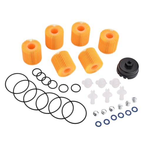 04152-YZZA1 Oil Filters (6pcs) Fit for Toyota Camry/Rav4/Tacoma | Engine Oil Change Tool Kit Compatible With Toyota Avalon/Highlander, Fit for Lexus ES/RX Series (with 64mm Oil Filter Wrench)