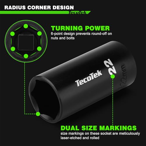 TecoTek 3/8" Drive Impact Socket Set, 109-Piece SAE (5/16"-1") and Metric (6mm-24mm), Deep & Shallow, 6 Point, Adapters, Ratchet Handle, Screwdriver Bit Set, Spark Plug Socket