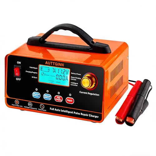 AUTTGINN 12V 24V Adjustable Battery Charger Maintainer, 0-20A Adjustable Car Battery Trickle Charger with Battery Desulfator for Lead-Acid LiFePO4 Lithium Batteries, AGM Gel Deep Cycle - color: orange