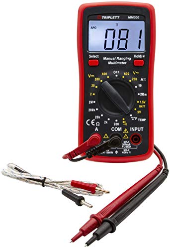 Triplett MM300 True RMS 2000 Count Manual Ranging Digital Multimeter - AC/DC Voltage, AC/DC Current, Resistance, Temperature, Diode, Continuity - size: MM300, style: Standard