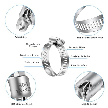 20 Pack Stainless Steel Hose Clamp Adjustable 7/8'' - 1-1/4'' (18-32mm) Worm Gear Hose Clamp,Our Hose Clamps Are Used For Home, Garden and Automotive Hose Connections - size: 20 pcs (7/8'' - 1-1/4'')