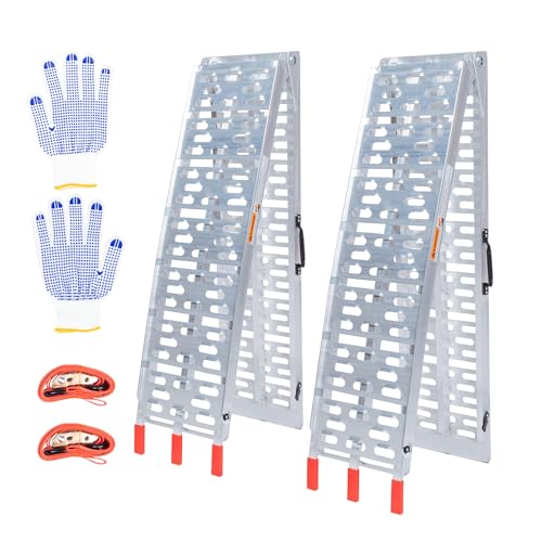 1840lb Capacity Truck Ramps, Aluminum Folding Loading Ramps for Car, Truck & Trailer Bed - with Load Straps for ATV/UTV, Golf Carts, Lawn Mowers, Go-Karts, Wheelbarrow, Motorcycles