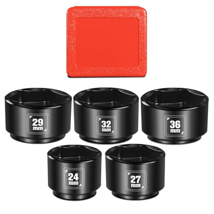 BLACKROBOT 5 Pieces 3/8” Drive Low Profile Oil Filter Socket Set, Metric Size 24mm, 27mm, 29mm, 32mm, 36mm, Chrome Vanadium Steel, 6 Point Design, Oil Filter Cap Remover and Installer Tool Set - size: 24mm-36mm