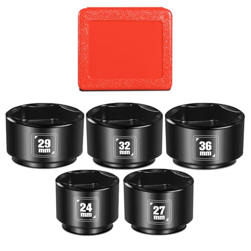 BLACKROBOT 5 Pieces 3/8” Drive Low Profile Oil Filter Socket Set, Metric Size 24mm, 27mm, 29mm, 32mm, 36mm, Chrome Vanadium Steel, 6 Point Design, Oil Filter Cap Remover and Installer Tool Set - size: 24mm-36mm