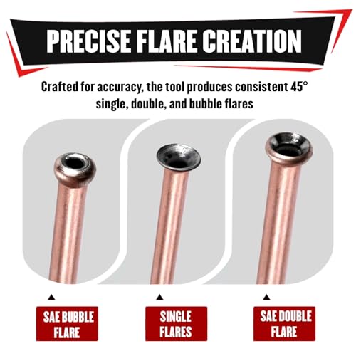 YIYITOOLS 7Pcs Brake Line Flaring Kit for 1/4", 3/16" Copper, Aluminum and Nickel-Copper Tubing Lines, Creates 45° Single, Double & Bubble Flares, SAE