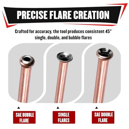 YIYITOOLS 7Pcs Brake Line Flaring Kit for 1/4", 3/16" Copper, Aluminum and Nickel-Copper Tubing Lines, Creates 45° Single, Double & Bubble Flares, SAE