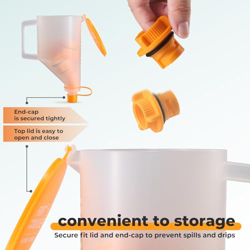 FOUR UNCLES 1.5L Oil Funnel Kit, Universal No-Spill Engine Oil Funnel with 14 Adapters Fits for Most Cars, Trucks & SUVs, Hands-Free Operation and Transparent Monitoring