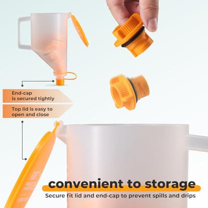 FOUR UNCLES 1.5L Oil Funnel Kit, Universal No-Spill Engine Oil Funnel with 14 Adapters Fits for Most Cars, Trucks & SUVs, Hands-Free Operation and Transparent Monitoring