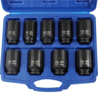 labwork 9Pcs Deep Impact Socket Set 1/2 Inch Drive Metric Axle Hub Nut Socket 29-38mm for Removing and Mounting Axle Nuts