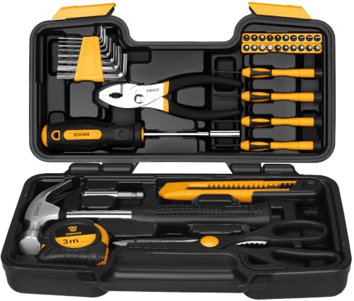 DEKOPRO 39-Piece Household Tool Kit for Women, Basic Hand Tool Set with Plastic Toolbox Storage Case, Small Starter Tool Box Set for Home Repairs, DIY Projects, Crafts and Dorm Essentials - Orange - color: Orange