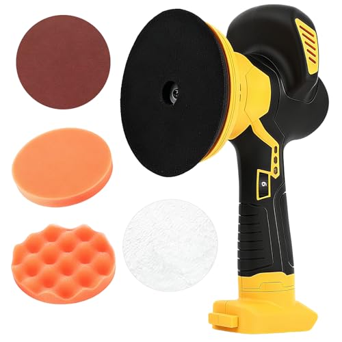 Cordless Buffer Polisher compatible with Dewalt 20V Battery,6 Variable Speed, 6800 RPM Dual Action Random Orbital Polisher for Car Boat Wood Polishing Detailing Waxing(No Battery) (Yellow) - color: Yellow