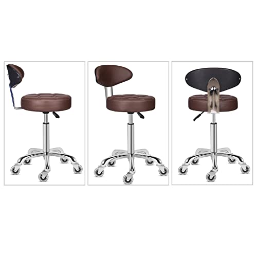 Kaleurrier Swivel Stool Adjustable Height: Heavy Duty Rolling Stool Chair for Kitchen Salon Bar Office Drafting Standing Desk Garage Shop - Seat Height 22-30"(with Back Rest) (Coffee) - color: Coffee