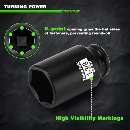 TecoTek 1/2" Drive Deep 6-Point Impact Socket Set, 10-Piece Deep SAE Spindle Axle Nut Impact Socket Set, Cr-Mo, 1-1/16-Inch to 1-5/8-Inch Size, Enhanced Storage Case - size: 1-1/16" to 1-5/8"
