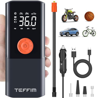 Tire Inflator Portable Air Compressor with Digital Pressure Gauge, 12V Smart Air Pump for Car Tires, Motorcycle, SUV, Electric Bike, Bicycle, Sports Balls with 10000mAh Battery & LED Light