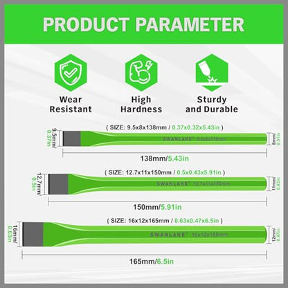 3-Piece Heavy Duty Cold Chisel Set, 3/8-Inch, 1/2-Inch, 5/8-Inch Premium Metal Chisels, Heavy Duty Carbon Steel Chisel Set for Carpentry, Masonry, Woodworking, Stone Chisels - size: 3PCS