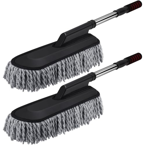 Tanlade 2 Pack Microfiber Car Duster Exterior Scratch Free with Extendable Handle Soft Car Duster Kit for Cleaning Dust Brush Set for Exterior Interior Cleaning Tools (Gray) - color: Gray