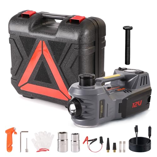 EFFIROSO Portable 5 Ton 12V Electric Car Jack Kit Hydraulic Floor Jack with Tire Inflator Pump for Vehicle Emergency Repair Kit 11023lbs Jack Only - color: Gray without Wrench