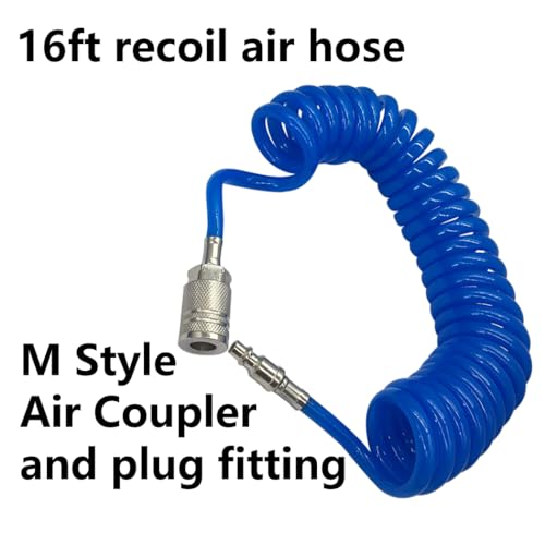 Air Blow Gun Kit 16.4FT Long Heavy Duty Air Seat Blow Gun Kit (Blue) | For Semi Truck Air Hose; With I/M Style Air Plug And Coupler Fitting; T Adapter