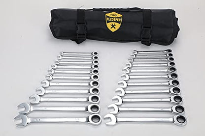 22-Piece Ratcheting Wrench Set，Metric & SAE Chrome Vanadium Steel Hand Combination Wrench Spanner with Portable Carrying Bag (Ratchet Wrench) - style: Ratchet Wrench