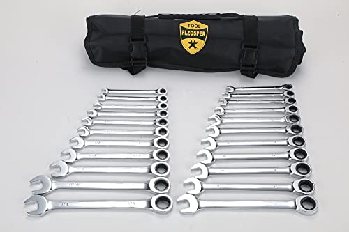 22-Piece Ratcheting Wrench Set，Metric & SAE Chrome Vanadium Steel Hand Combination Wrench Spanner with Portable Carrying Bag (Ratchet Wrench) - style: Ratchet Wrench