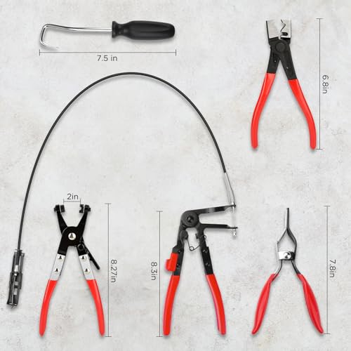 BETOOLL 5pcs Wire Long Reach Hose Clamp Pliers Set Fuel Oil Water Hose Auto Tools
