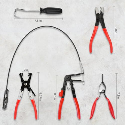 BETOOLL 5pcs Wire Long Reach Hose Clamp Pliers Set Fuel Oil Water Hose Auto Tools