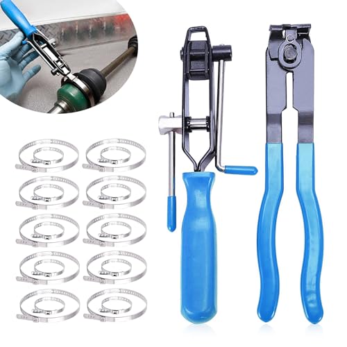 22Pcs CV Boot Clamp Pliers Set, CV Joint Ear Clamp Banding Tool, CV Axle Removal Tool, Automotive Hose Axle Plier, 2Pcs Ball Cage Dust Cover, 10 Sets of Adjustable Single Lug Ball Cage Clamps (Blue) - color: Blue