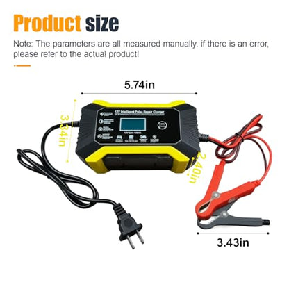 Car Battery Charger, 12V 6A Automatic Smart Battery Trickle Charger with LCD Display, Battery Maintainer Desulfator with Temperature Compensation, Universal for Car, Truck, SUV RV, Boat