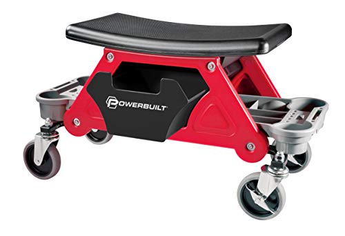 Powerbuilt Heavy Duty Roller Mechanics Seat and Brake Stool with 4-in. Rubber Swivel Casters Roll Over Anything, Big Seating Platform, Slide Out Tool Trays and Drawer 300 lb. Capacity – 240036 - style: Industrial