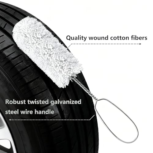 Angled Tire Lube Bucket Kit - 11.5" Lube Swabs + 1 Quart Bottle + Tire Tread Depth Gauge, Works for Tire Changing, Mounting & Maintenance (White, 4 Pcs) - color: white