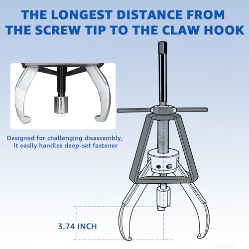 HKTE 5-Ton 3-Jaw Gear Puller, Heavy Duty Forged Steel Tool with 3.9-7.9 Inch Jaw Range for Removing Gears, Bearings, Pulleys, Flywheels in Auto & Mechanical Repair - color: 5ton