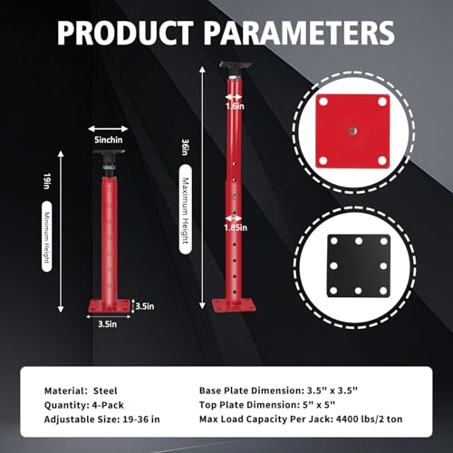 Floor Joist Jack, 19"- 36"(1'7"-3) Height Range Adjustable Floor Joist Jack House Jack Post,Telescoping Jack for Temporary Support for Leveling,4400 lbs Height Capacity(Each)-2Pack - size: 2PACK